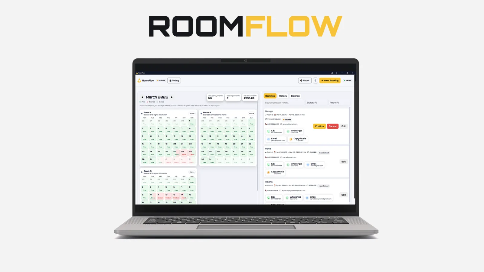 ROOM FLOW - Hotel booking & request management system preview